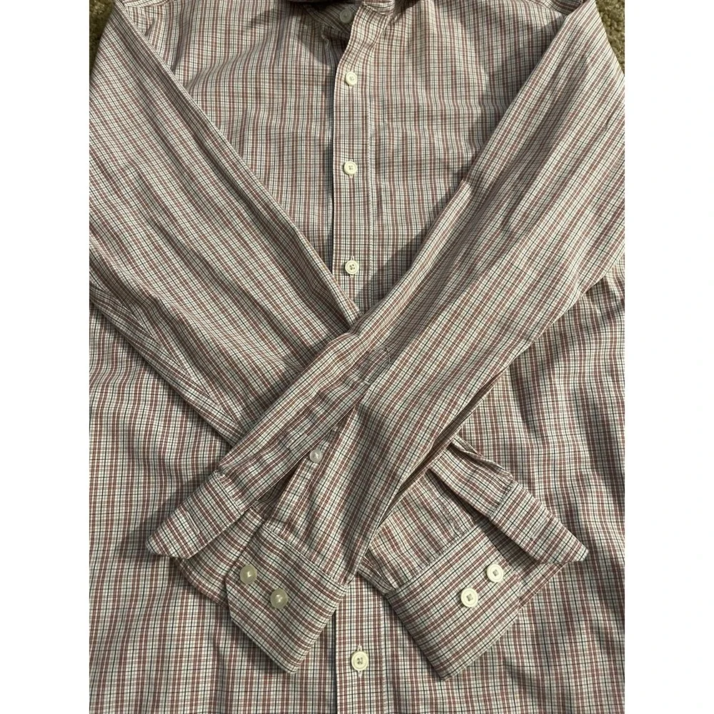 Banana Republic Long Sleeve Button Up Shirt Orange Blue Plaid Slim Medium JBHS